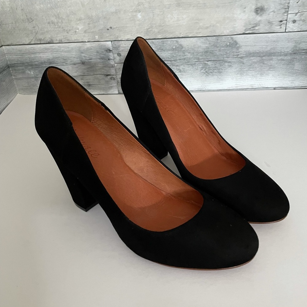 Madewell black suede block heel